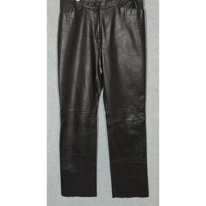 Vtg Black Leather Pants 6 Straight Leg Raw Hem Minimalist Kenneth Cole NY Classy